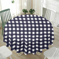 Navy And White Check Pattern Print Waterproof Round Tablecloth