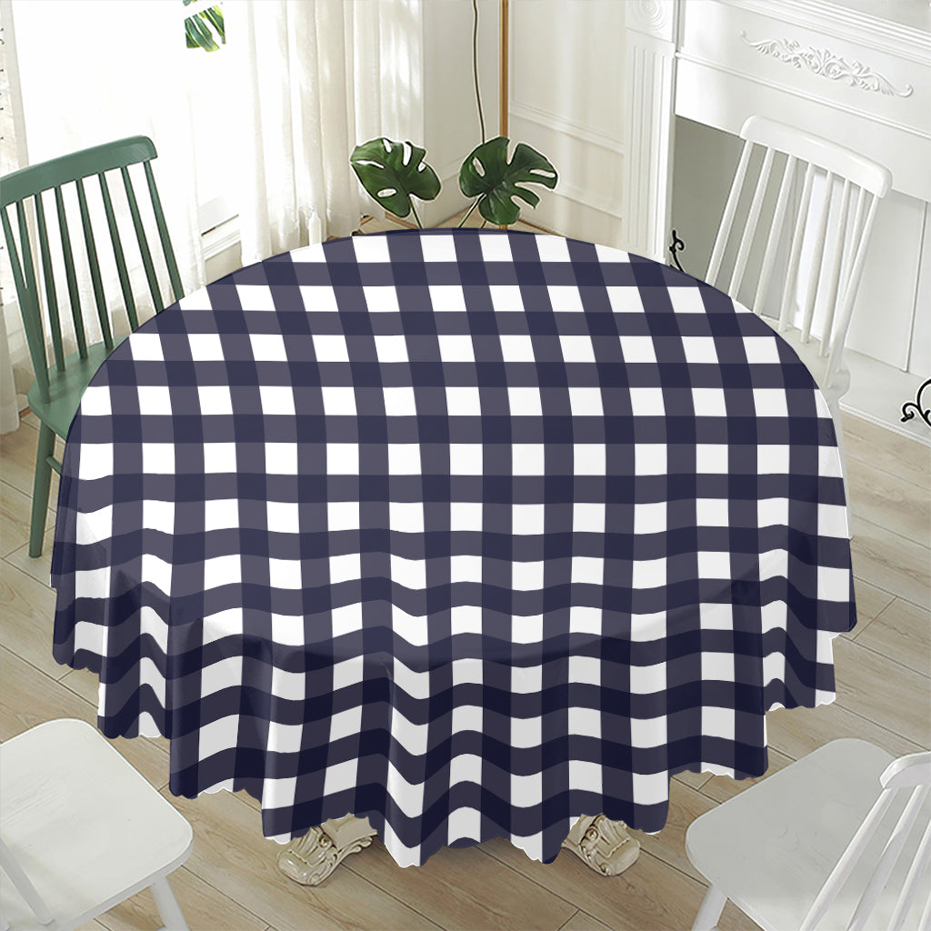 Navy And White Check Pattern Print Waterproof Round Tablecloth