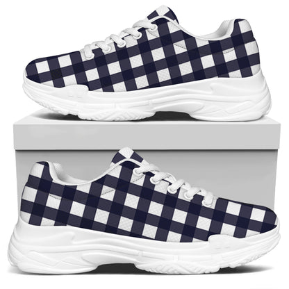 Navy And White Check Pattern Print White Chunky Shoes
