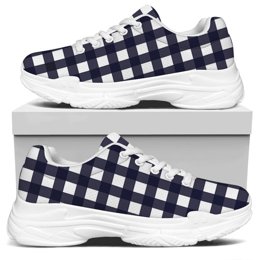 Navy And White Check Pattern Print White Chunky Shoes