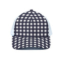 Navy And White Check Pattern Print White Mesh Trucker Hat