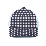 Navy And White Check Pattern Print White Mesh Trucker Cap