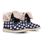Navy And White Check Pattern Print Winter Boots