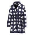 Navy And White Check Pattern Print Women's Bathrobe