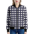 Navy And White Check Pattern Print Women's Bomber Jacket