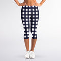 Navy And White Check Pattern Print Women's Capri Leggings