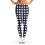 Navy And White Check Pattern Print Women's Leggings