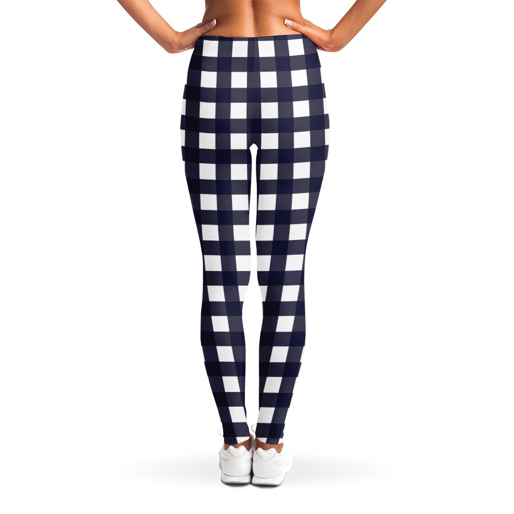 Navy And White Check Pattern Print Women's Leggings