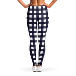 Navy And White Check Pattern Print Women's Leggings