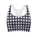 Navy And White Check Pattern Print Women's Sports Bra