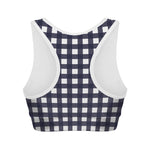 Navy And White Check Pattern Print Women's Sports Bra