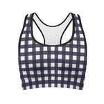 Navy And White Check Pattern Print Women's Sports Bra