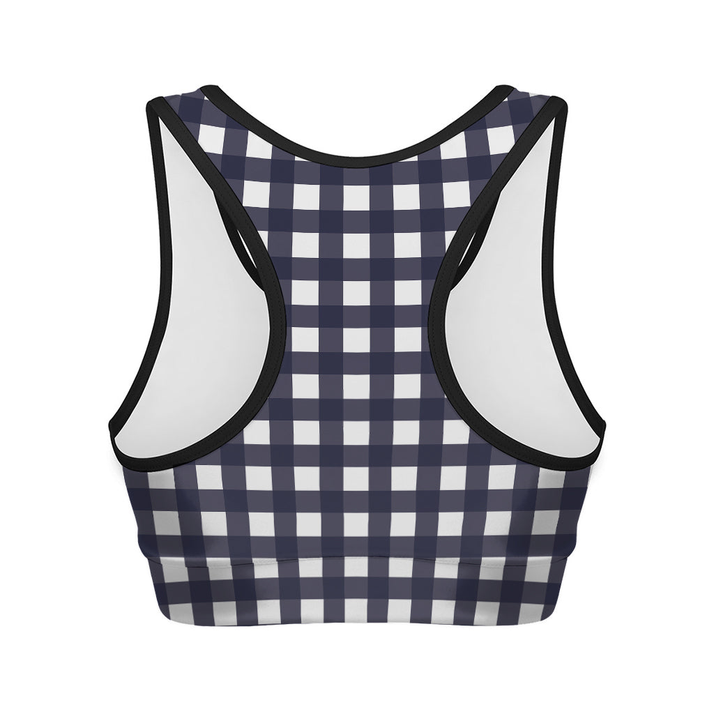 Navy And White Check Pattern Print Women's Sports Bra