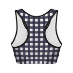 Navy And White Check Pattern Print Women's Sports Bra