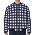 Navy And White Check Pattern Print Zip Sleeve Bomber Jacket
