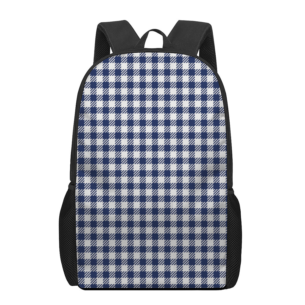 Navy And White Gingham Pattern Print 17 Inch Backpack