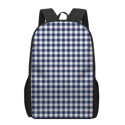 Navy And White Gingham Pattern Print 17 Inch Backpack