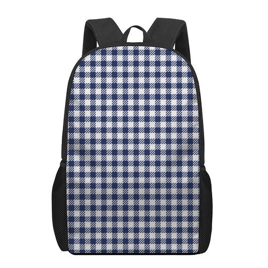 Navy And White Gingham Pattern Print 17 Inch Backpack