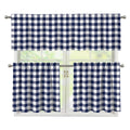 Navy And White Gingham Pattern Print 3 Piece Kitchen Curtains