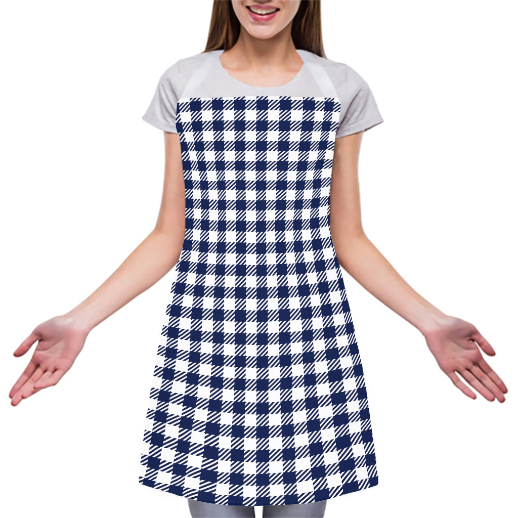 Navy And White Gingham Pattern Print Adjustable Apron