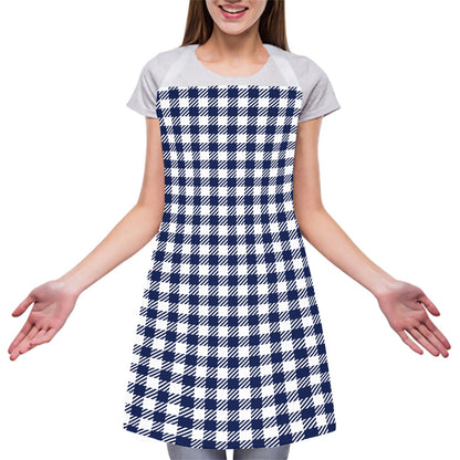 Navy And White Gingham Pattern Print Adjustable Apron