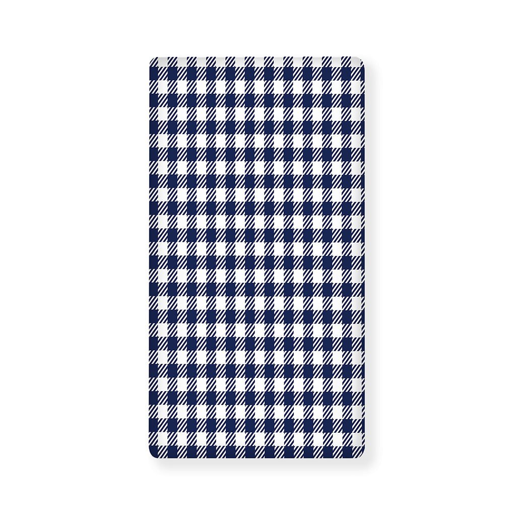 Navy And White Gingham Pattern Print Baby Crib Sheet