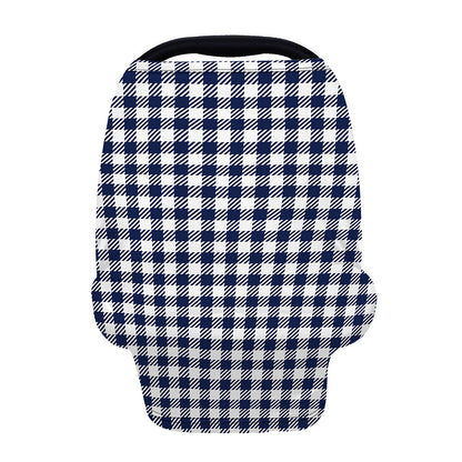 Navy And White Gingham Pattern Print Baby Seat Cover