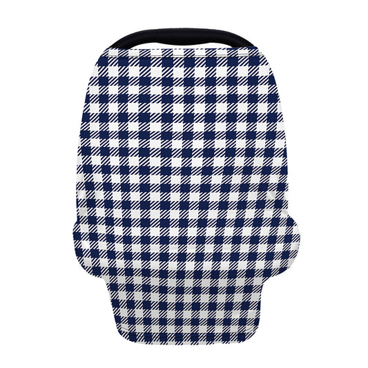 Navy And White Gingham Pattern Print Baby Seat Cover
