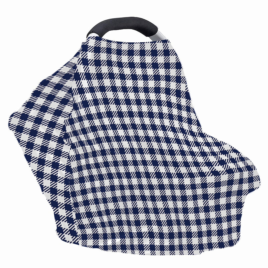 Navy And White Gingham Pattern Print Baby Seat Cover