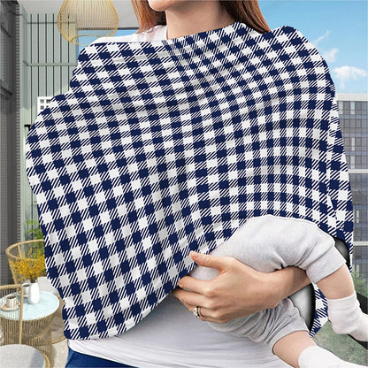 Navy And White Gingham Pattern Print Baby Seat Cover