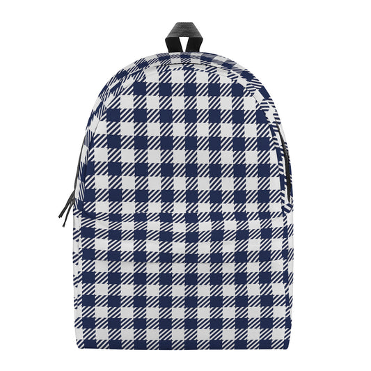 Navy And White Gingham Pattern Print Backpack