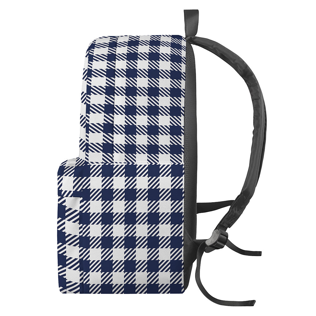 Navy And White Gingham Pattern Print Backpack