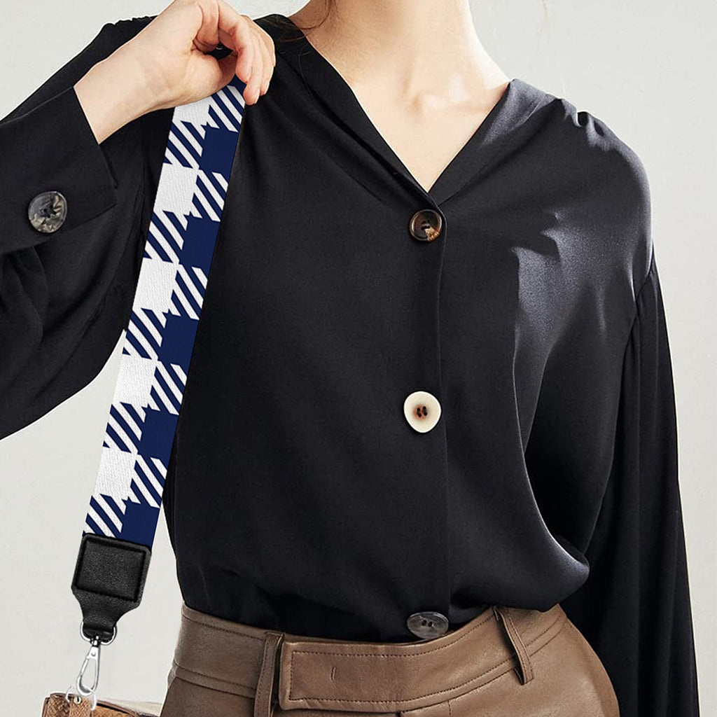 Navy And White Gingham Pattern Print Bag Strap