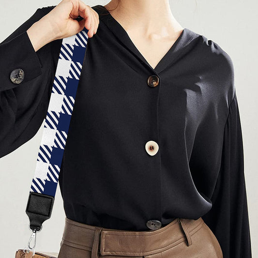 Navy And White Gingham Pattern Print Bag Strap