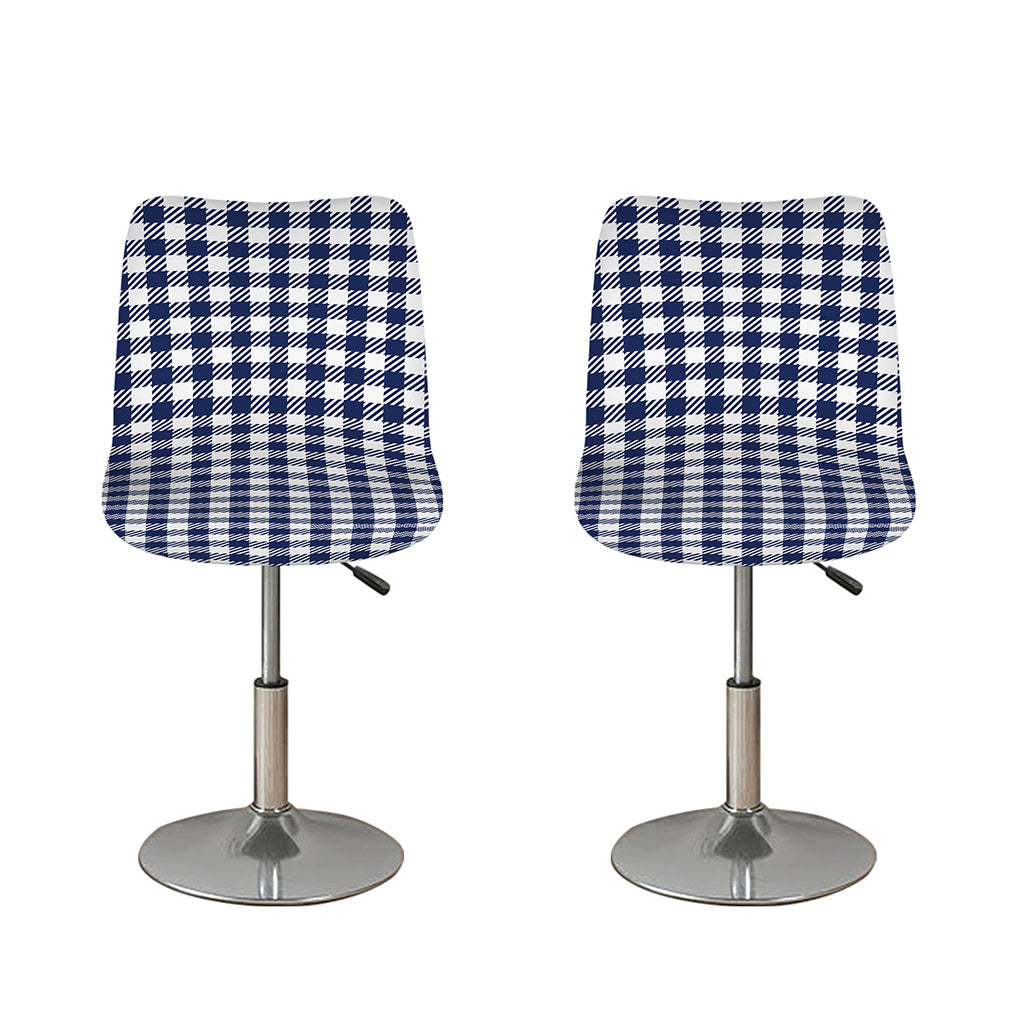 Navy And White Gingham Pattern Print Bar Stool Covers