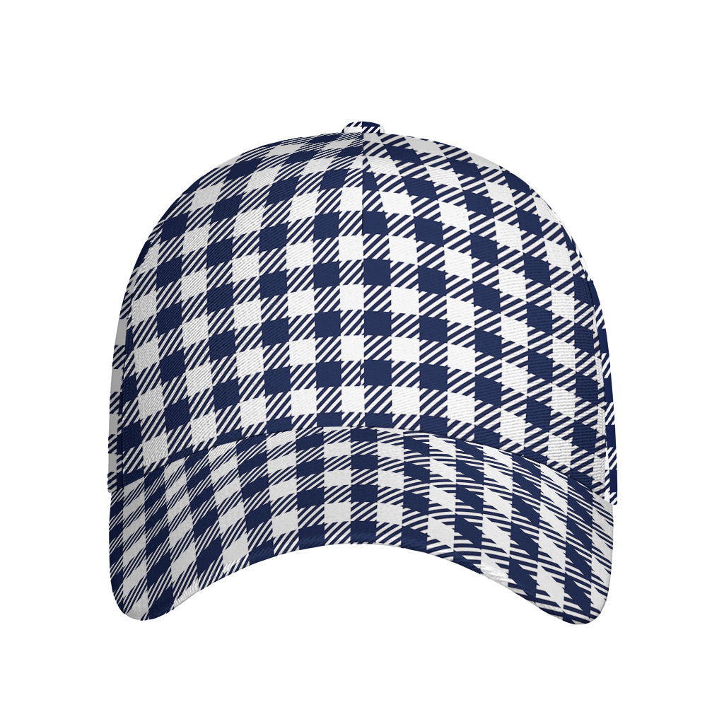 Navy And White Gingham Pattern Print Baseball Cap