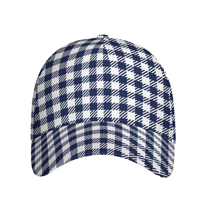 Navy And White Gingham Pattern Print Baseball Cap