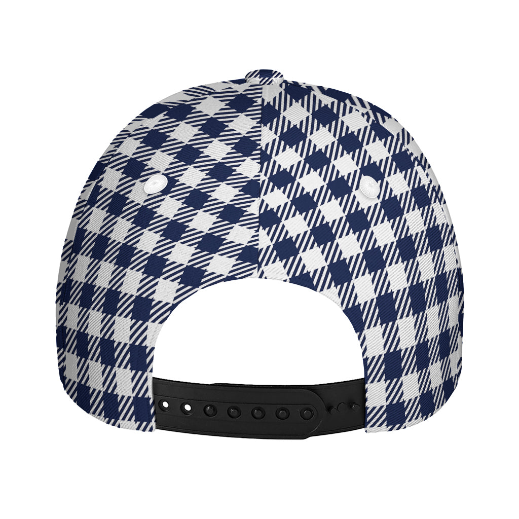 Navy And White Gingham Pattern Print Baseball Cap
