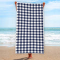 Navy And White Gingham Pattern Print Beach Towel