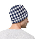 Navy And White Gingham Pattern Print Beanie