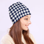 Navy And White Gingham Pattern Print Beanie