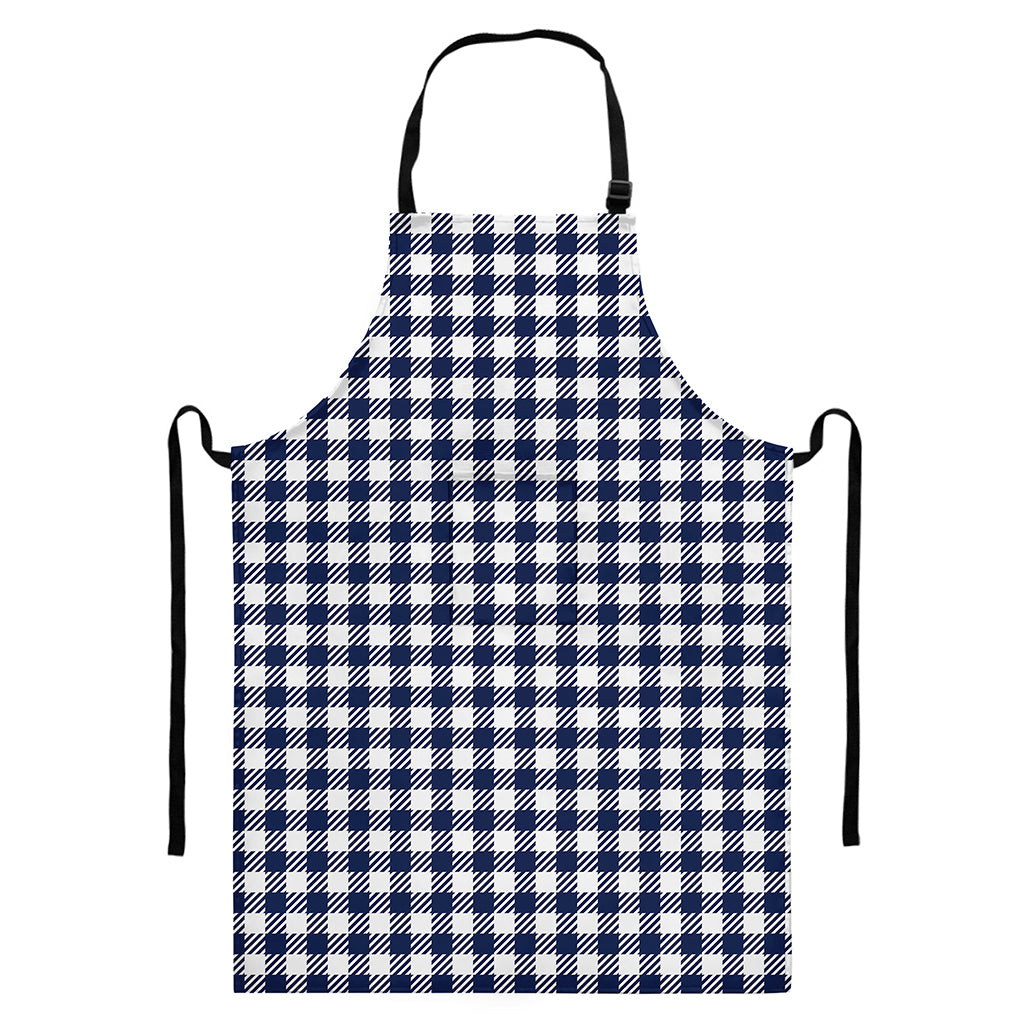 Navy And White Gingham Pattern Print Bib Apron With Pocket