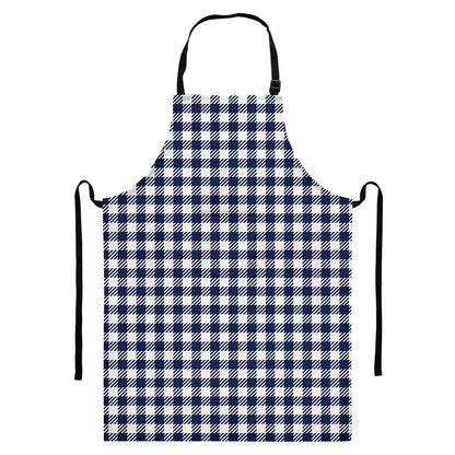Navy And White Gingham Pattern Print Bib Apron With Pocket