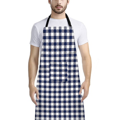 Navy And White Gingham Pattern Print Bib Apron With Pocket