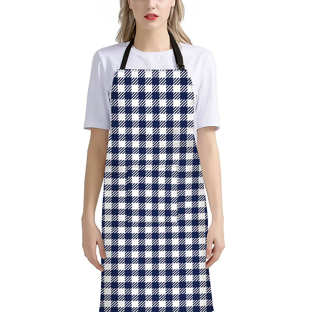 Navy And White Gingham Pattern Print Bib Apron With Pocket
