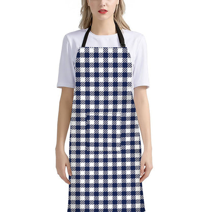 Navy And White Gingham Pattern Print Bib Apron With Pocket