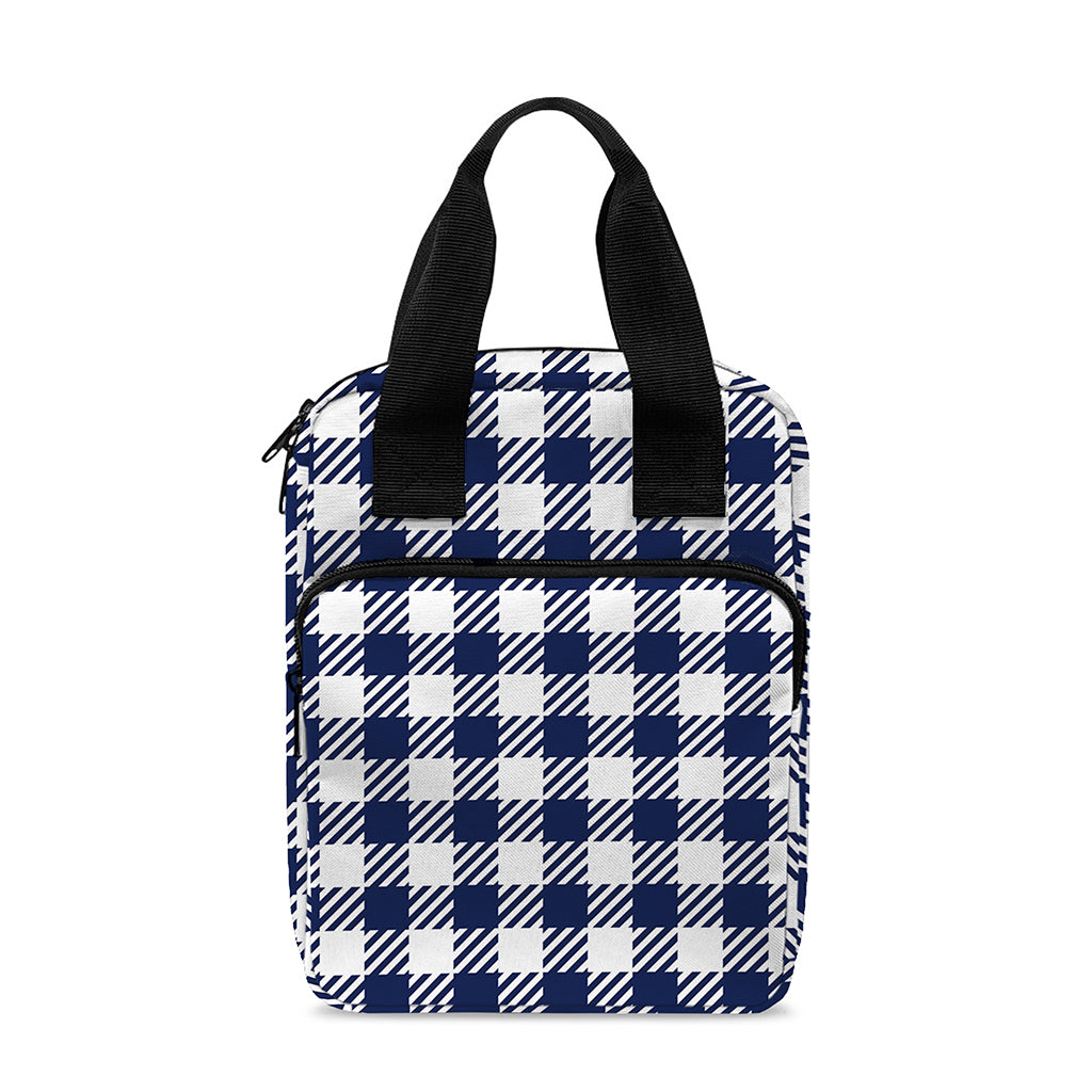 Navy And White Gingham Pattern Print Bible Tote Bag