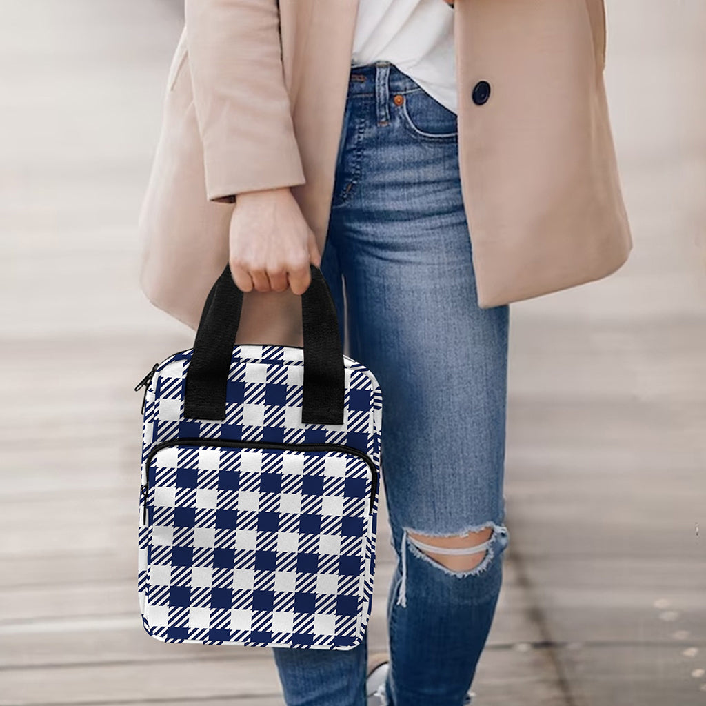 Navy And White Gingham Pattern Print Bible Tote Bag