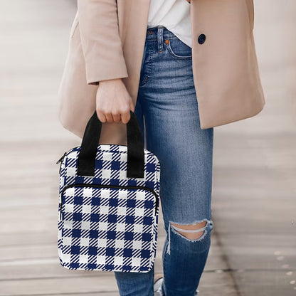 Navy And White Gingham Pattern Print Bible Tote Bag