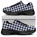 Navy And White Gingham Pattern Print Black Chunky Shoes
